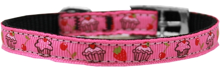 Cupcakes Nylon Dog Collar with classic buckle 3/8" Pink Size 8